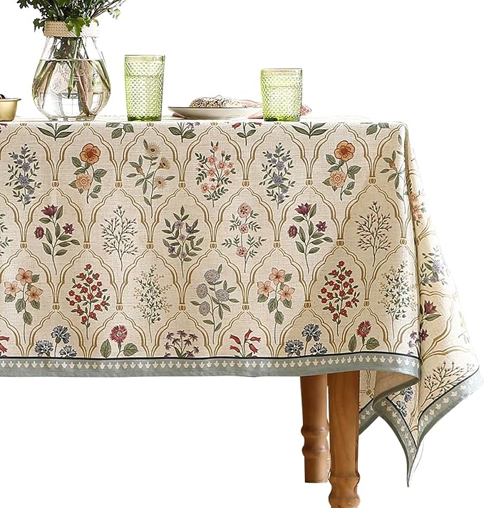 Floral Tablecloth for Rectangular Tables,Linen Table Cloth with Colorful Flowers Pattern,Heavy Durable Table Cover for Dining Thanksgiving Kitchen Decor Party Banquet Christmas,55"*79"
