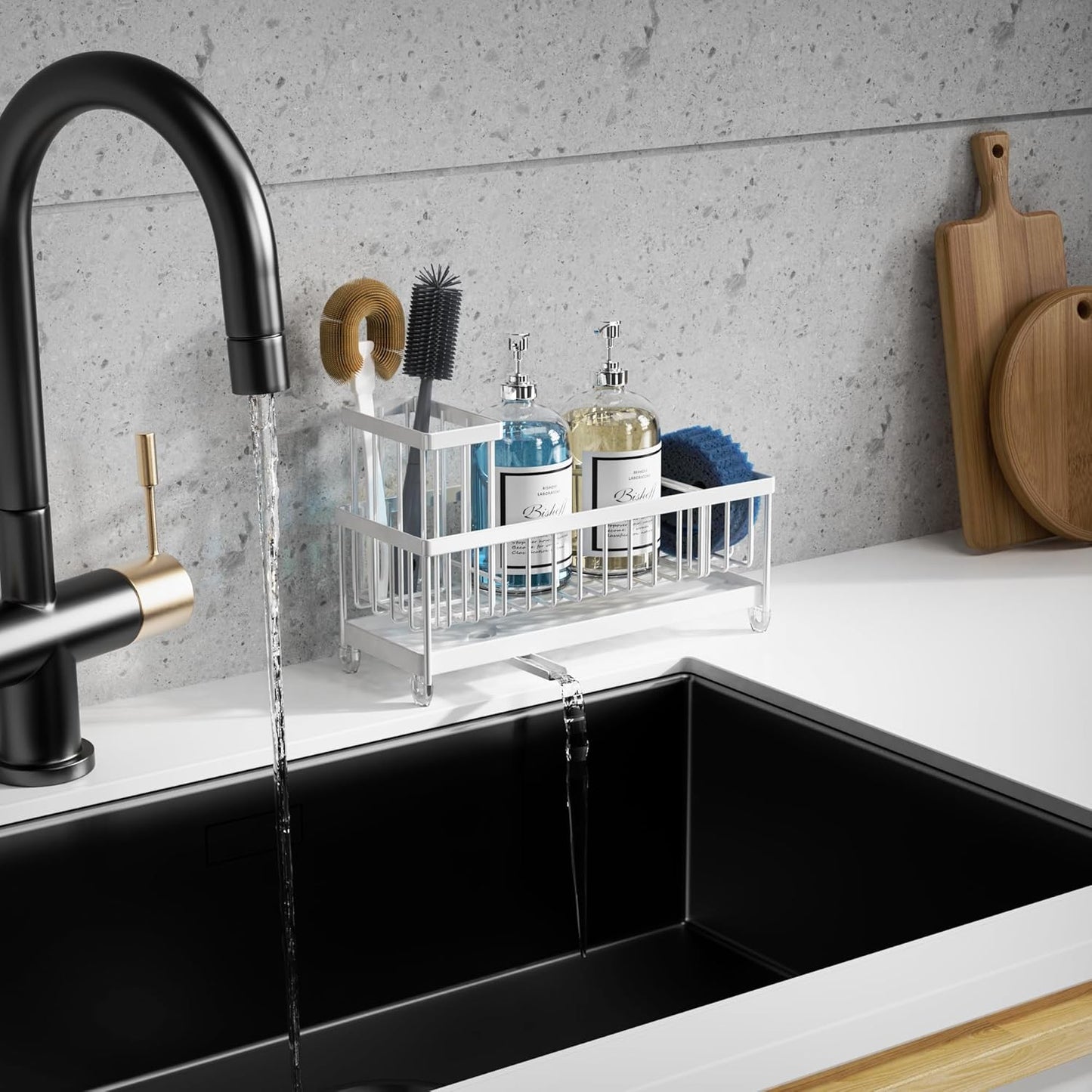 Moforoco Extra Large Kitchen Sink Caddy, Rustproof Sponge Holder for Kitchen Sink with High Brush Holder, Stainless Steel White Kitchen Caddy Sink Countertop Organizer, Sponge Caddy for Kitchen Sink