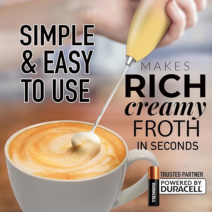 Zulay Kitchen Milk Frother Handheld Electric Whisk with AA Duracell Batteries – Durable Drink Mixer for Coffee, Lattes, Cappuccinos & More - Mimosa