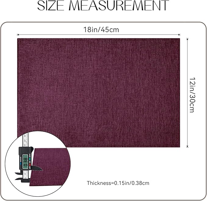 Romanstile Cloth Placemats Set of 8-12 x 18 Inch, Heat Resistant Double Layered Thickened Burlap Place Mats, Washable Linen Farmhouse Table Mats for Kitchen/Dining/Party/Outdoor, Purple