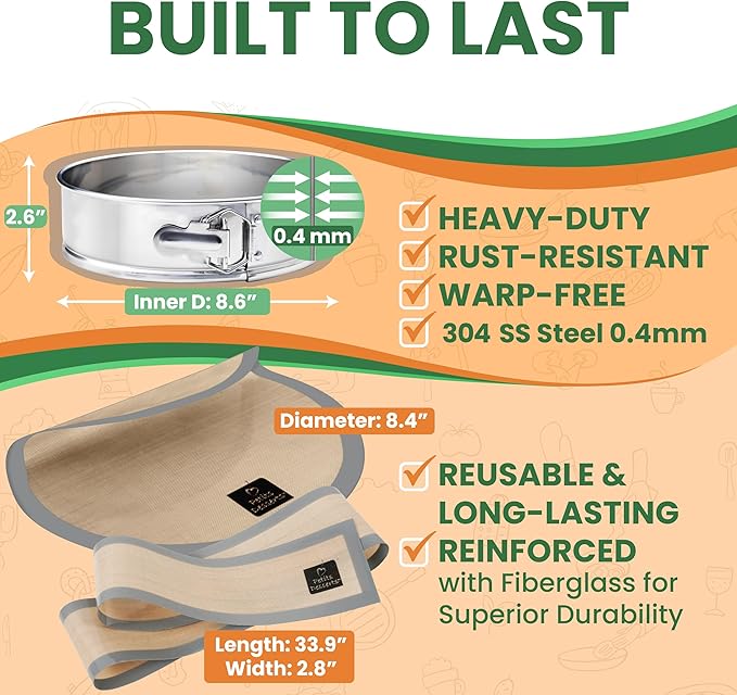 STAINLESS STEEL Springform Pan with REUSABLE Nonstick Silicone Liner - NON TOXIC Springform Pan for Cheesecake, 9 Inch Springform Ppan