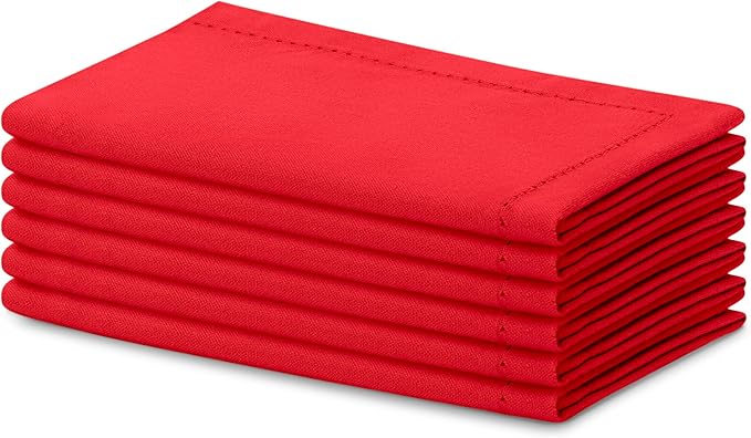 Blue Needles Set of 6 Hemstitch Linen Napkins 100% Cotton Red Cloth Dinner Napkins 18x18 inches, Soft, Reusable, Absorbent, Washable, Ideal for Fall Thanksgiving Events, Parties & Everyday Use