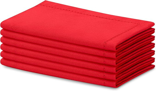 Blue Needles Set of 6 Hemstitch Linen Napkins 100% Cotton Red Cloth Dinner Napkins 18x18 inches, Soft, Reusable, Absorbent, Washable, Ideal for Fall Thanksgiving Events, Parties & Everyday Use