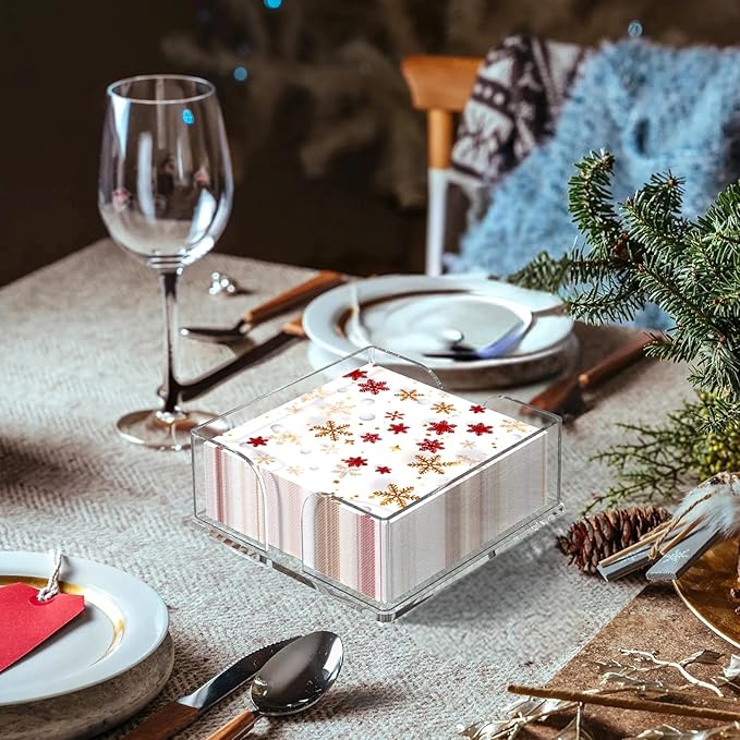 Napkin Holder, 2 PCS Clear Acrylic Guest Towel Holder for Table, Luncheon Napkin Paper Towel Tray, Buffet Napkin Dispenser Cocktail Napkin Caddy for Home Bathroom Kitchen Bar (Square 6.5"+7.5" Set)