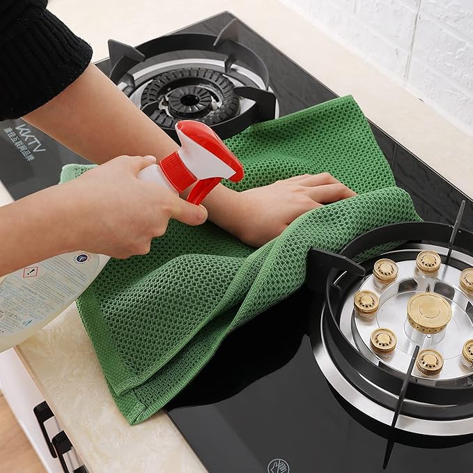 Homaxy 100% Cotton Waffle Weave Kitchen Dish Towels, Ultra Soft Absorbent Quick Drying Cleaning Towel, 13 x 28 Inches, 8-Pack, Grass Green