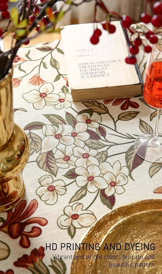 French Tablecloth for Round Tables,Linen Table Cloth with Colorful Flowers Pattern,Heavy Durable Table Cover for Dining Thanksgiving Kitchen Decor Party Christmas,Diameter 67"