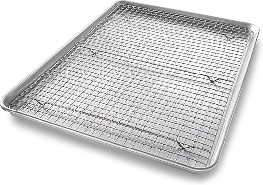 USA Pan 1607CR Bakeware Extra Large Sheet Baking Pan and Bakeable Nonstick Cooling Rack Set, XL, Metal