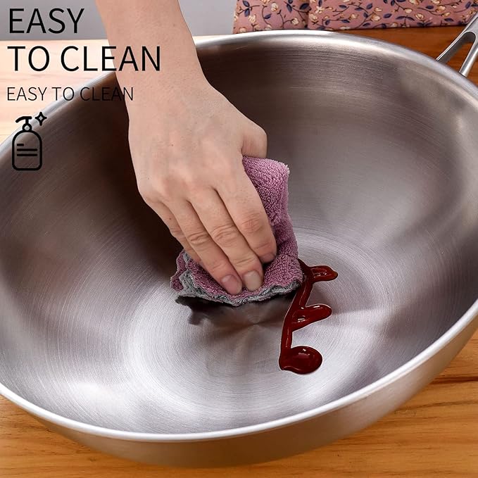 LOLYKITCH Tri-Ply 13 Inch Stainless Steel Wok Pan with Lid, Stir-Frying Pan,Induction Wok,Dishwasher and Oven Safe,Heavy Duty and Detachable handle.