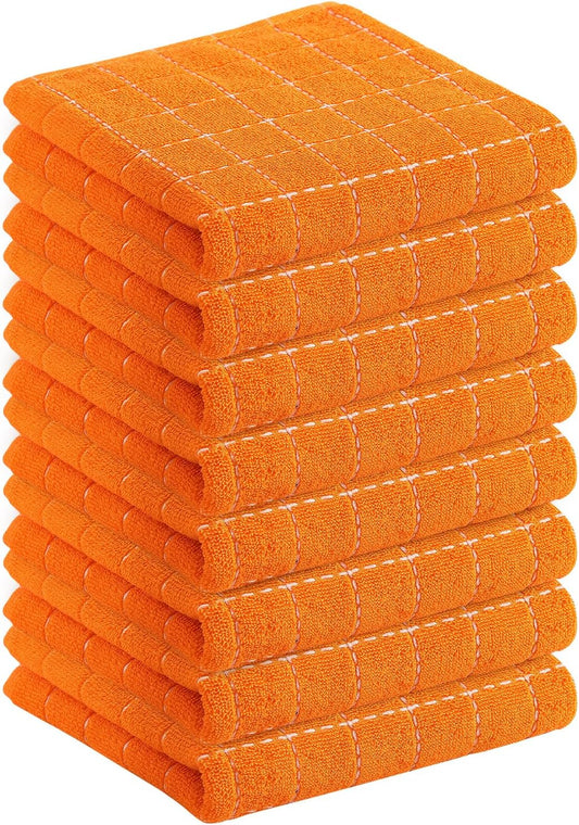 Homaxy 100% Cotton Terry Kitchen Towels(Orange, 13 x 28 inches), Checkered Designed, Soft and Super Absorbent Dish Towels, 8 Pack