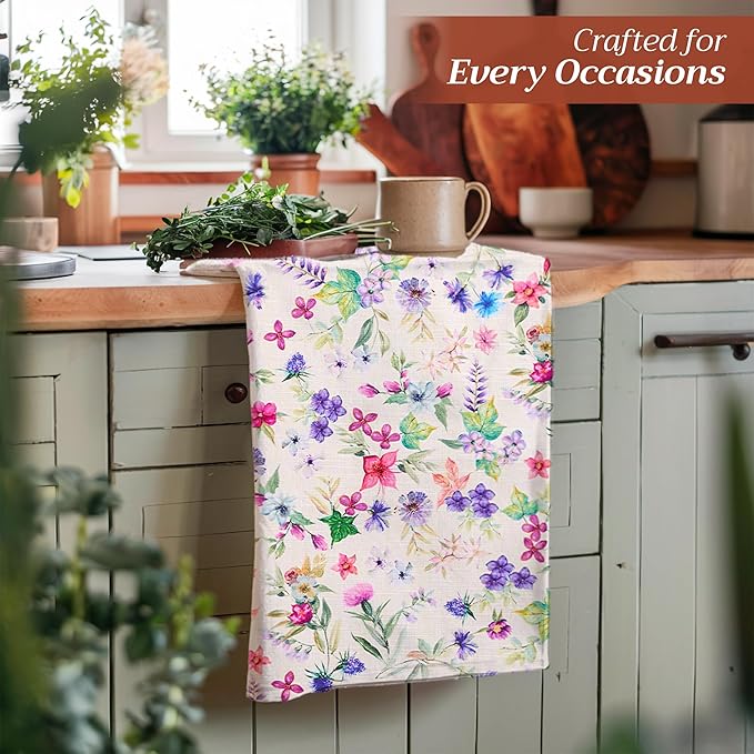 Maison d' Hermine Kitchen Towels Set of 3 100% Cotton 27.50" x 20" Reusable Cloth Tea Dish Towels Absorbent with Hanging Loop for Kitchen, Home, Dining, Cocktail Parties Spring/Summer (Chardon)