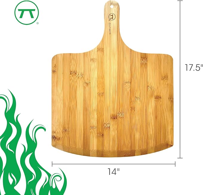 Outset Pizza Peel, Extra Large Bamboo Pizza Paddle, 18" x 14", Tan