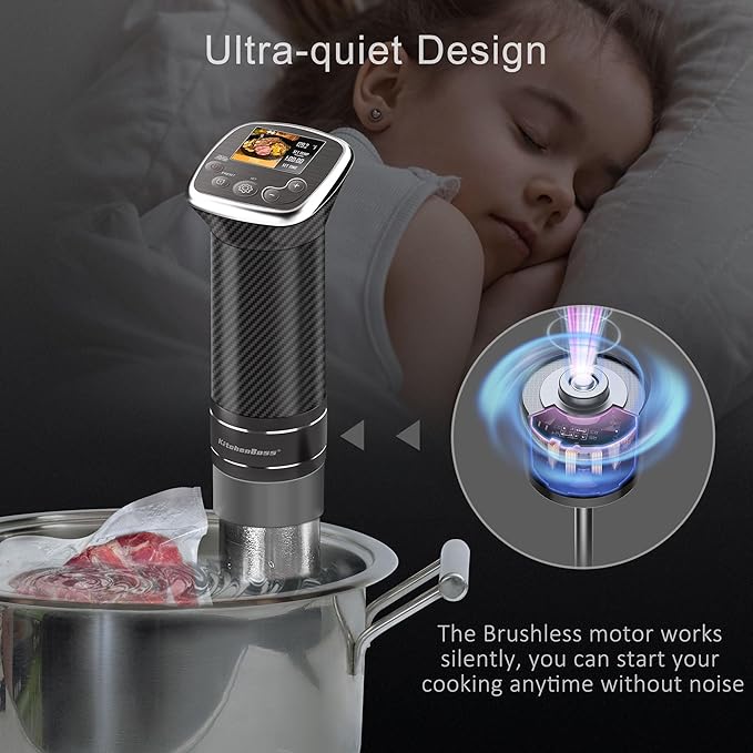 KitchenBoss Sous Vide Cooker Machine: Ultra-quiet Sous Vide Precision Cooker Built-in TFT Color Recipes, 1100W Sous-vide Immersion Circulator, Brushless Motor IPX7 Waterproof Stainless Steel