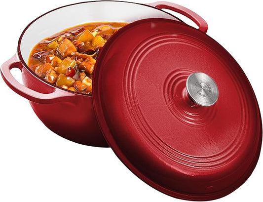 Vivicreate 6 Quart Enamel Cast Iron Dutch Oven Pot with Lid – Enameled Cookware for Baking, Roasting, and Braising – Durable Cast Iron Pot for Stove Top and Oven Use Red color (Red)