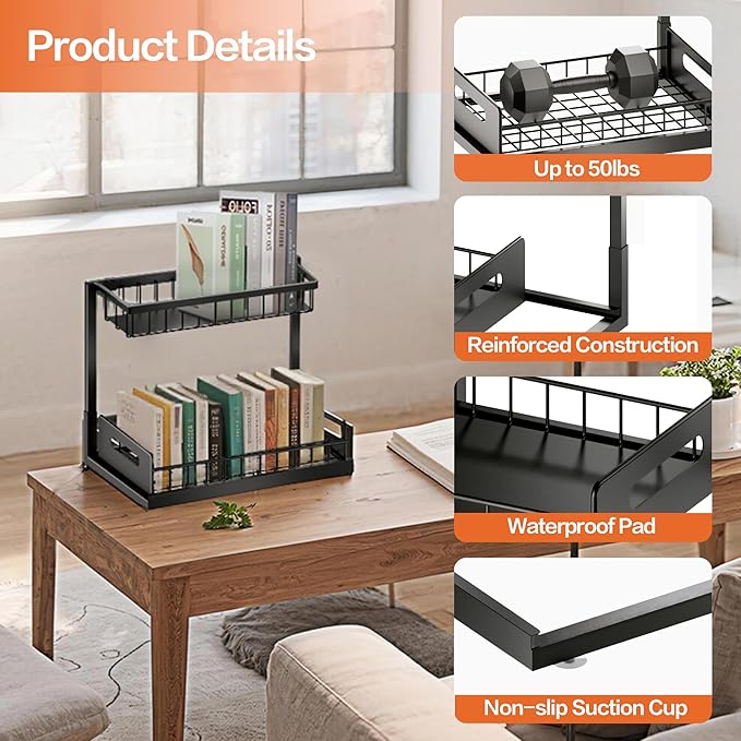 VUSIGN Under Sink Organizer, 2 Tier Pull Out Bathroom Cabinet Organizer, Under Kitchen Sink Organizers and Storage, Under Sink Shelf,1 Pack, Black