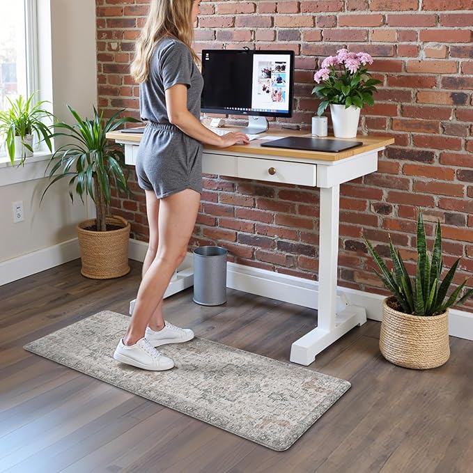 GENIMO Kitchen Mats for Floor 2PCs, Washable Anti Fatigue Mat for Cushioned, 17.3"x47"+17.3"x30", Waterproof Kitchen Rugs, Non Slip Comfort Standing Mat Rug for Home, Sink, Laundry, LightTaupeBrown