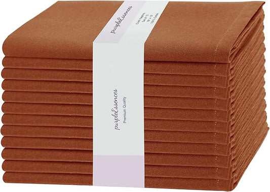 PurpleEssences Rust Set of 12 Cloth Dinner Napkins 100% Cotton 18x18 Inch - Soft Durable Washable - Ideal for Farmhouse Party Fall Thanksgiving - Perfect Everyday Use Table Linen - Rust