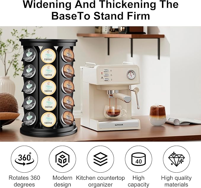 CEHNCEH Coffee Pod Carousel Organizer: Compatible with 40 Keurig K-Cup Pods, Large Compacity Coffee Capsule Holder, NEW Modern Design, Home or Office Kitchen Counter Organizer(Black)
