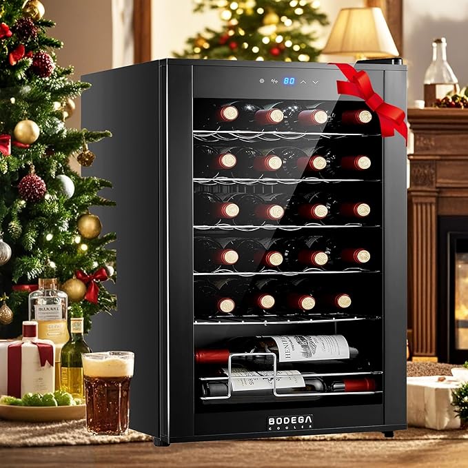 BODEGACOOLER Wine Cooler 24 Bottle for Home and Kitchen, Mini fridge for Bedroom,Wine Fridge with 41-64.4°F Digital Temperature Control,Small Freestanding Wine Refrigerator for Red, White & Champagne