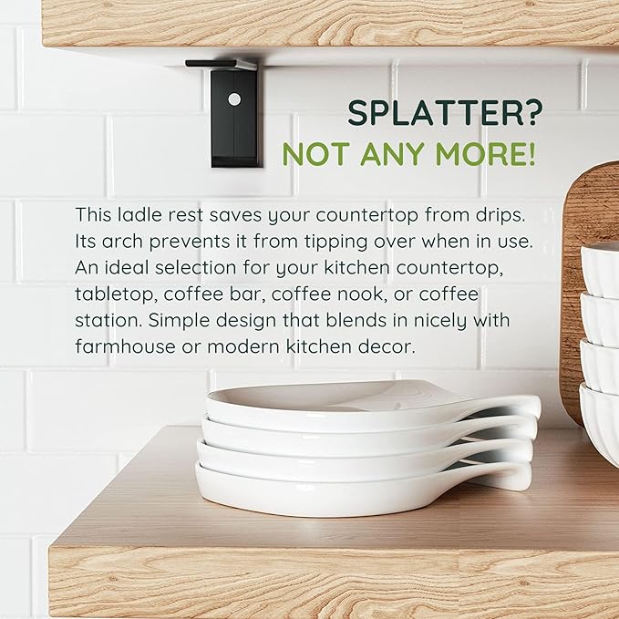 Porcelain Spoon Rest for Kitchen Counter Ceramic Small, 4.5 Inches Ladle Rest, Spoon Holder for Stove Top, Spatula Accessories for Countertop, Set of 4, White