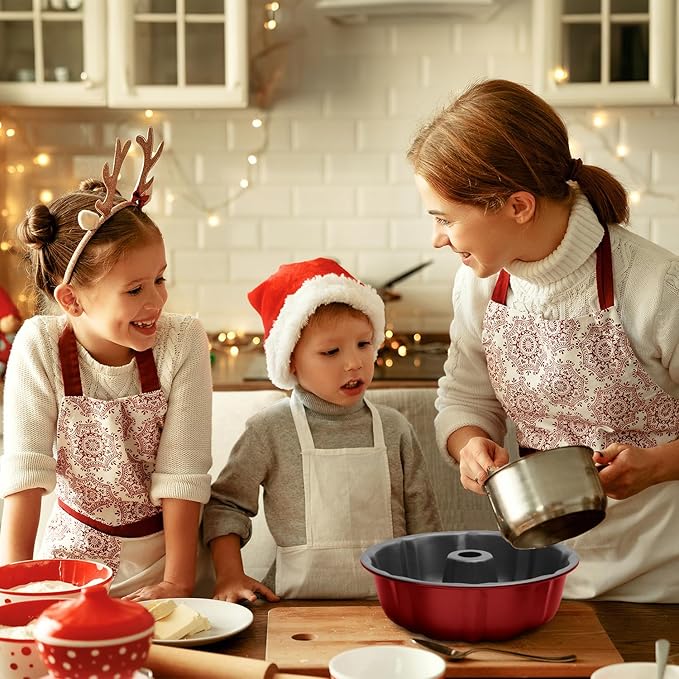 OAMCEG 10 Inches Fluted Tube Bunte Cake Pan Nonstick Cake Pans for Baking, 10 Cups Heavy Duty Carbon Steel Baking Mold for Buntelet, Bavarois, Brownie, Jello, Flan, Meatloaf (Red)