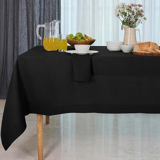D'Moksha Homes Black Linen Tablecloth 60 x 156 Inch - 100% Pure Linen Tablecloth for Rectangle Tables - Machine Washable Table Cloth for Fall, Autumn and Halloween