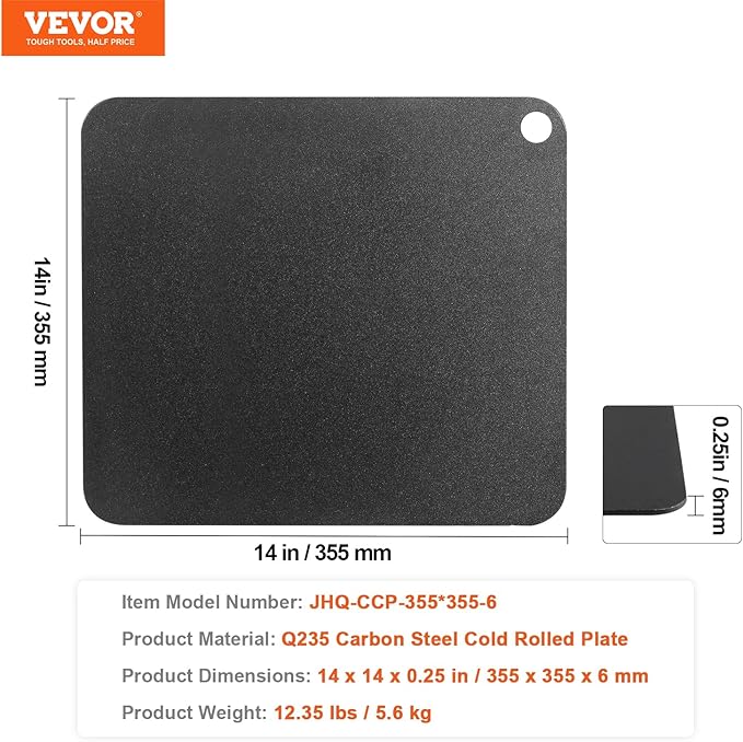 VEVOR Pizza Steel, 14" x 14" x 1/4" Pizza Steel Plate for Oven, Pre-Seasoned Carbon Steel Pizza Baking Stone with 20X Higher Conductivity, Heavy Duty Rustproof Pizza Pan for Outdoor Grill, Indoor Oven