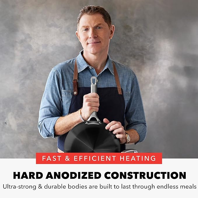 GreenPan x Bobby Flay 10” & 12” Ceramic Nonstick Frying Pan Set, PFAS-Free, Hard Anodized Cookware, Induction Compatible, Stainless Steel Handles, Oven & Broiler Safe to 600˚F, Dishwasher Safe, Black