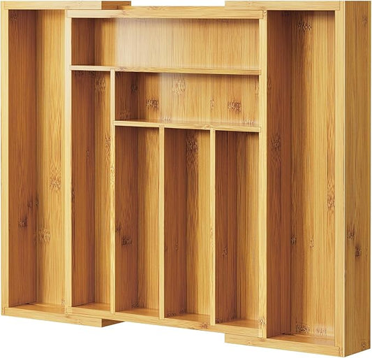 Pipishell Bamboo Silverware Organizer, Expandable Cutlery Tray, Utensil Drawer Organizer in Kitchen for Spoons Forks Knives, Multipurpose Use, Natural, Large