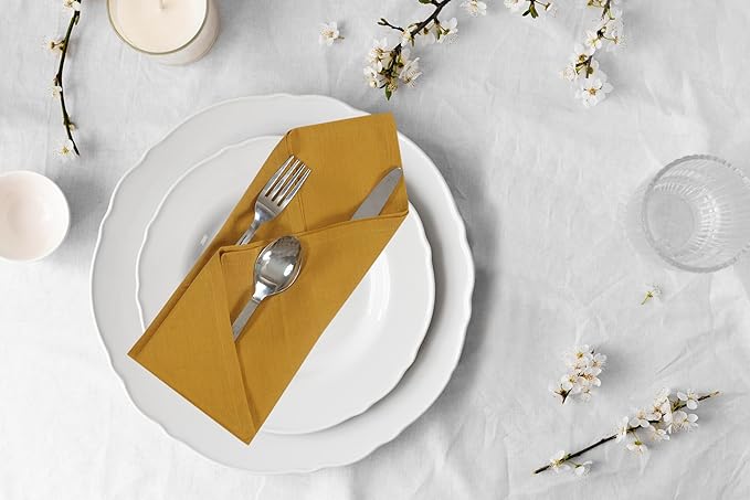 ANA Cloth Napkins Set of 6 (17.5x17.5) inch 100% Cotton Dinner Napkin Washable Hotel Quality Reusable Kitchen & Table Linen for Fall Thanksgiving Family Dinners Weddings & Everyday Use - Mustard