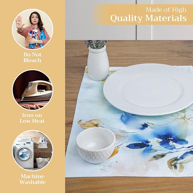 Maison d' Hermine Placemats Set of 4 100% Cotton Washable Cloth Place Mats, Reusable Table Mats for Kitchen Dining Decoration, Party, Wedding, Restaurant Spring/Summer (Lazy Summer Days, 13" x 19")