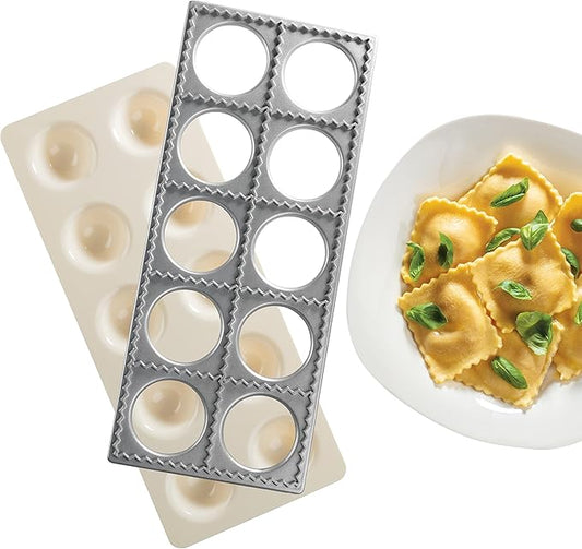 Ravioli Mold with Extra Large 2.5 Inch Squares- Authentic Ravioli Tray & Press, Makes 10 Italian Raviolis at Once, Easy to Use Pasta Maker Kit, Sturdy Construction- Xmas Holiday Seasonal Cooking Gift