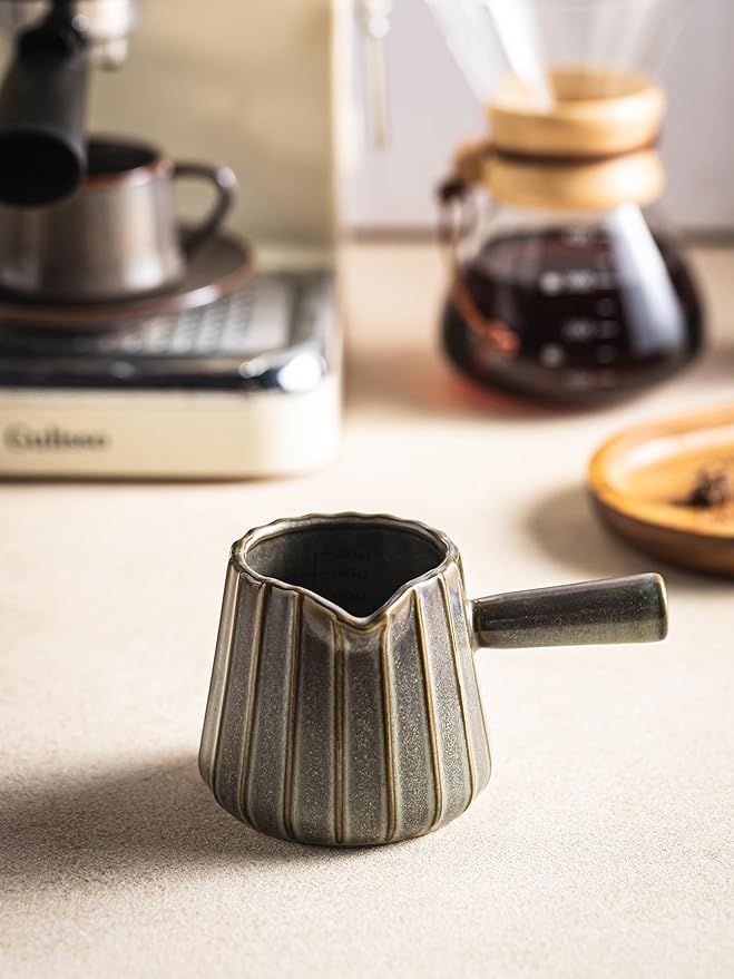 Espresso Cups Ceramic, 200ML Espresso Measuring Cup with Spout, Expresso Shots Cups with Handle, Espresso Accessories, Dark Green