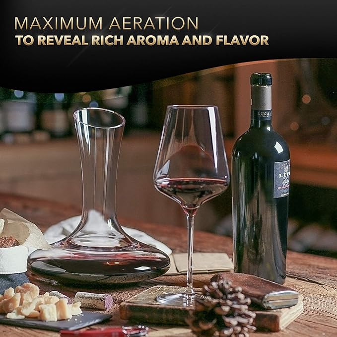 Le Chateau Large Elegant Wine Decanter with Aerator - Hand Blown Lead-Free Crystal Glass Wine Carafe, 750ml Red Wine Decanter, Wine Aerator Accessory for Wine Lovers