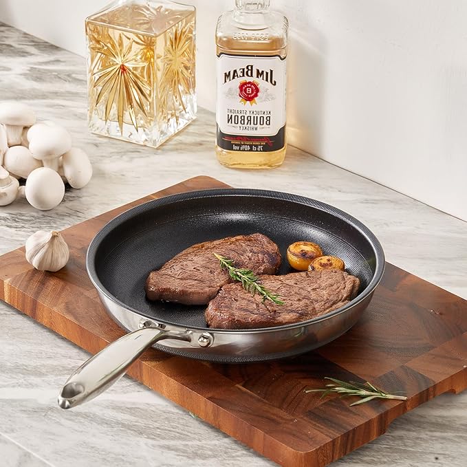 KITEXPERT Non Stick Frying Pans with Lid, 12" Titanium Ceramic Pan Nonstick Stainless Steel Skillet, PFAS PFOA & PTFE Free, Quick-Cool Handle, Dishwasher & Oven Safe, Compatible with All Cooktops