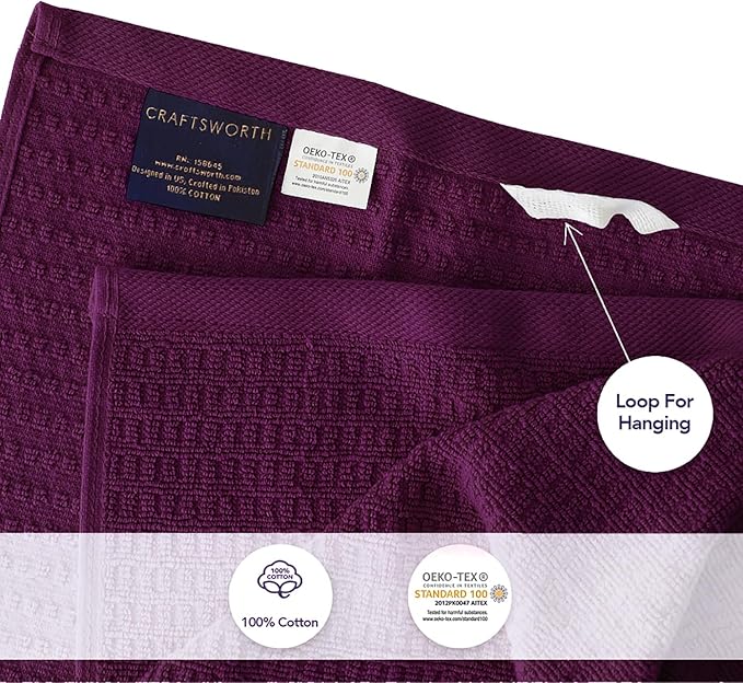 CRAFTSWORTH Kitchen Towels, 15 x 26 Inches, Pack of 6, 400 GSM, 100% Ring Spun Cotton, Striped Solid Purple Cotton Dish Towels Super Soft and Absorbent, Tea Towels and Bar Towels