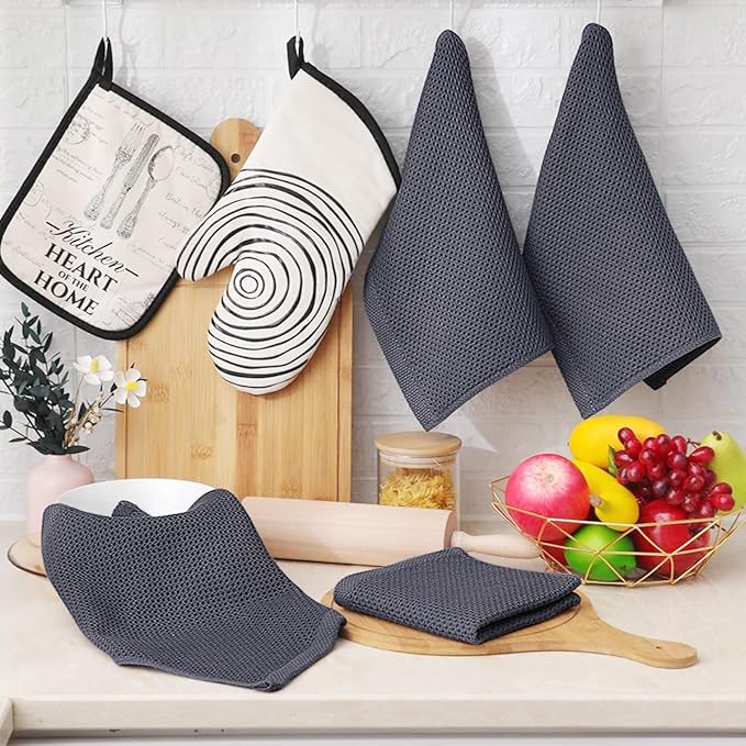 Homaxy 100% Cotton Waffle Weave Kitchen Dish Cloths, Ultra Soft Absorbent Quick Drying Dish Towels, 12 x 12 Inches, 24-Pack, Dark Grey