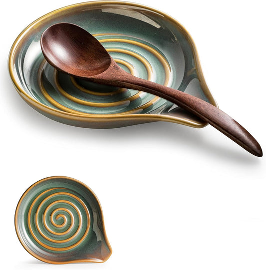 Spoon Rest for Stove Top, Countertop Spoon Holder with Handle for Easy Hold, Farmhouse Decor, Utensil Rest for Spoons, Ladles, Tongs, Spatula, Blue and Green