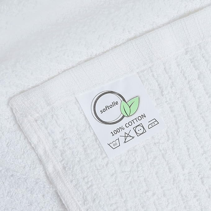 Softolle Bar Mop Towels, Pack of 12-16x19 Inches - 100% Cotton Super Absorbent Towels, Multi-Purpose for Home and Bar Cleaning (White)