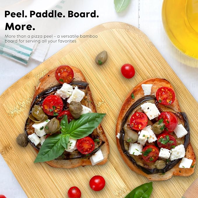 Pizza peel, 16" natural bamboo pizza paddle, Essential accessories for indoor Outdoor Ovens, baking homemade pizza, cutting board, Cheese, Serving Pizza, Bread, Cookies & More, Eco-Friendly & Durable