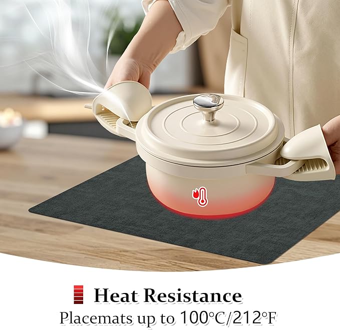 FROMHEART Faux Leather Placemats Set of 8–Waterproof,Heat/Oil Stain-Resistant PU Table Mat–Reversible,Non-Slip,Easy to Clean Place Mats for Kitchen,Dining,Indoor/Outdoor,(Dark Green,11.8" x 17")