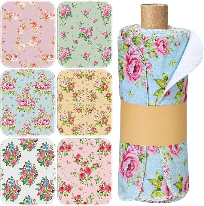 36 Pack Reusable Cleaning Cloths Washable Cotton Kitchen Dish Towels for Home Christmas Party Supplies Bulk, 9.84x11.81in (Countryside Flowers)