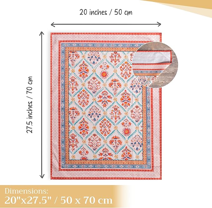 Maison d' Hermine Kitchen Towels Set of 3 100% Cotton 20" x 27.5" Reusable Cloth Tea Dish Towels Absorbent with Hanging Loop for Kitchen Dining Thanksgiving Christmas Decorations (Romane)