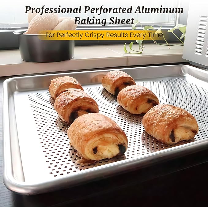 12 Pack Half Size Aluminum Perforated Baking Sheet Pan, 13"×18" Cookie Sheets For Oven in Bakery, Restaurant & Kitchen