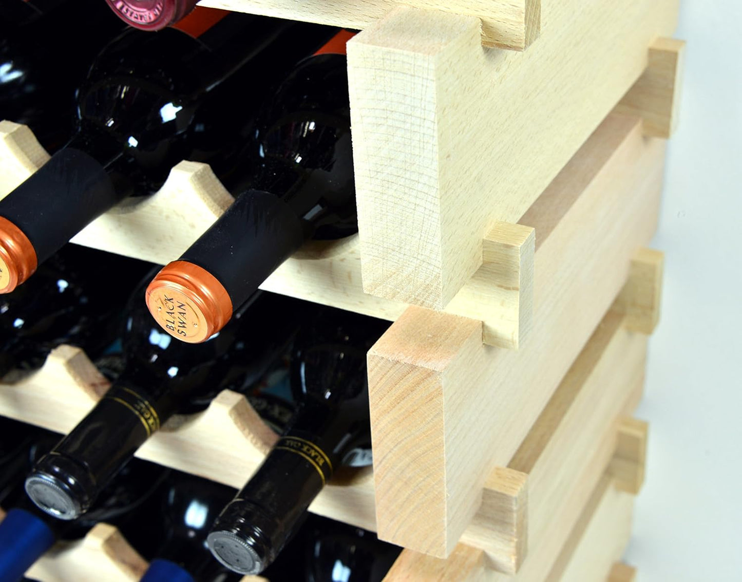 sfDisplay.com,LLC. Modular Wine Rack Beechwood 32-96 Bottle Capacity 8 Bottles Across up to 12 Rows Newest Improved Model (64 Bottles - 8 Rows)