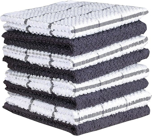AMOUR INFINI Cotton Kitchen Dish Cloths Set of 8 – Highly Absorbent, Super Soft Premium Terry Cleaning Cloth (12"x12" Inch) Premium Dishcloths for Washing Dishes (Dark Grey)