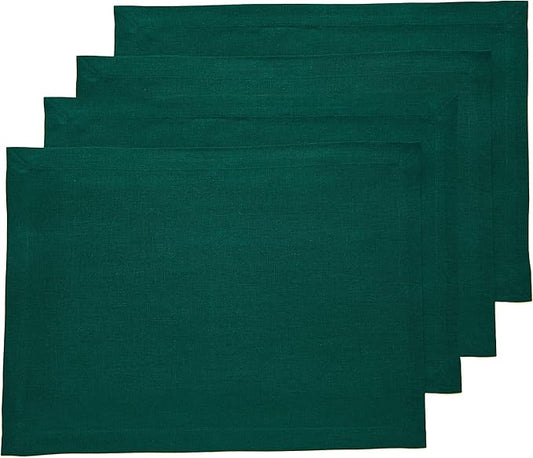 Solino Home Linen Placemats Set of 4 - Rainforest Green Placemats 14 x 19 Inch - 100% Pure Linen Table Place Mats - Fete - Christmas, Winter