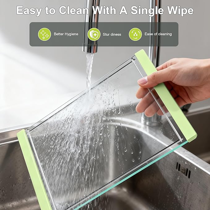 Tempered Glass Cutting Board Set for Kitchen Counter - Dishwasher Safe with Juice Grooves, Non-Slip Silicone Edges & Beveled Grip - 16"x12" & 12"x8" Serving Tray (Green)