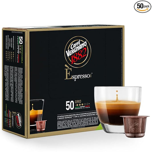 Caffe' Vergnano 1882 Medium Roast Arabica Robusta Espresso Original Line Machine Compatible Capsules, Single-Serve Italian Coffee for Nespresso Machines, Intensity 4/10, Oro, 50 Ct