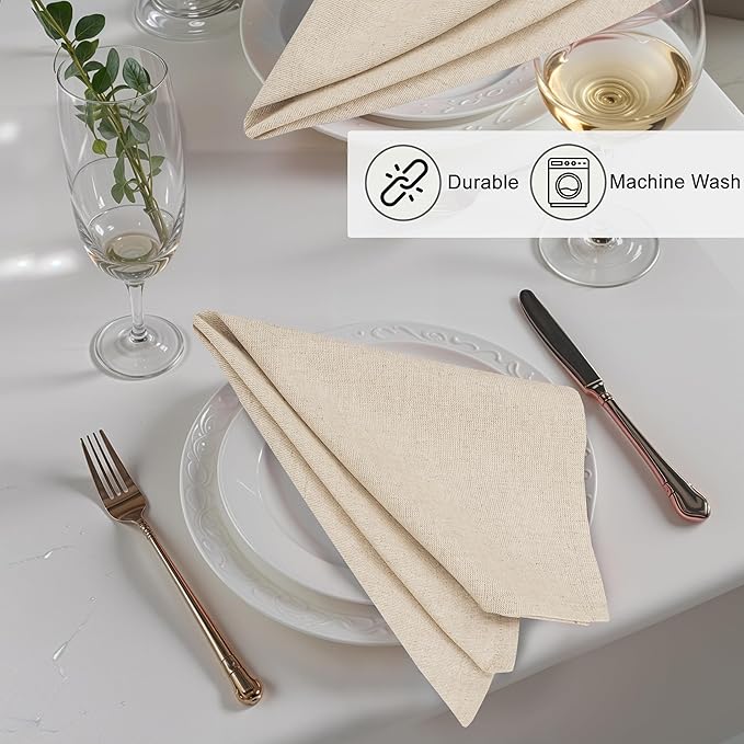 Ruvanti Linen Napkins Set of 6, 18x18 Cloth Napkins, Cotton Linen Blend Napkins Cloth Washable, Soft, Reusable Dinner Napkins for Wedding, Parties, Christmas, Thanksgiving, Everyday Use - Natural