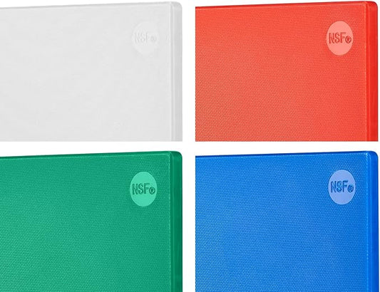 CURTA 4-Pack Cutting Boards for Kitchen, 18" x 12" x 0.5" 4-Piece (White, Red, Green, Blue) Color Coded Plastic Chopping Board with Anti Slip Surface Dishwasher Safe